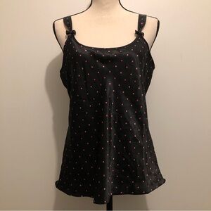 Mercer &  Madison camisole polka dot black and pink adjustable straps SZ L